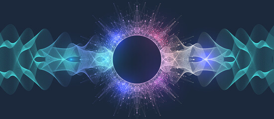Poster - Quantum Computing Idea Design Element Concept. Deep Learning Artificial Intelligence. Generative AI. Big Data Algorithms Visualization For Business, Science Presentation, Poster, Cover, Illustration