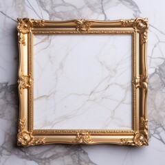 Wall Mural - Golden frame on a marble background, copy space, mock up