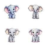 Fototapeta Dziecięca - set of cute elephant watercolor illustrations for printing on baby clothes, sticker, postcards, baby showers, apps, games and books, Safari jungle animals vector