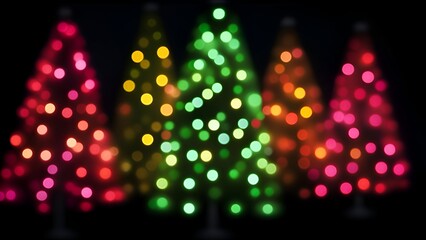 Sticker - Chtistmas tree bokeh lights on a black background.