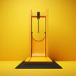 Illustration of a guillotine on a yellow background.