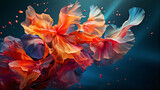 Fototapeta Kwiaty - Colorful flowers and wavy liquid waves, abstract background, modern abstract website landing page. Generative AI