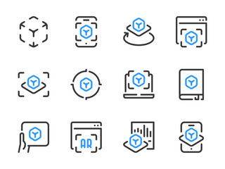 Poster - Augmented Reality vector line icons. Object projection and Interactive simulation outline icon set.