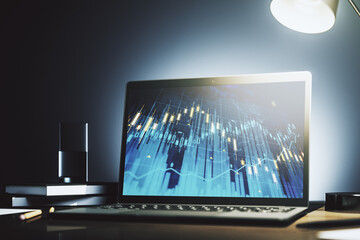 Poster - Abstract creative financial graph on modern laptop monitor, forex and investment concept. 3D Rendering