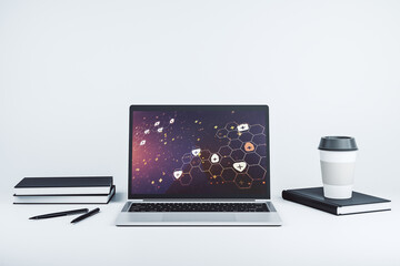 Poster - Creative abstract medical hologram on modern computer monitor, online medical consulting concept. 3D Rendering