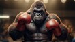 Masculine gorilla wants to fight wearing boxing gloves. logo for boxing sport.