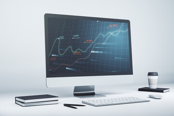 Poster - Modern computer monitor with abstract creative statistics data hologram, statistics and analytics concept. 3D Rendering