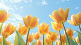 Fototapeta Tulipany - Pastel tulips on blue sky background