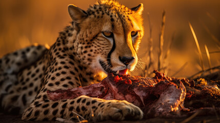 cheetah devouring prey on african plains