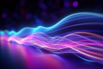 Wall Mural - abstract futuristic background with pink blue glowing neon moving high speed wave lines and bokeh li