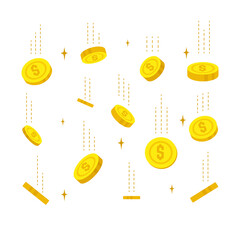 Poster - Money coins falling. Golden coin fall, financial profit rain. Simple banking banner, abstract rich or lottery win neoteric vector concept