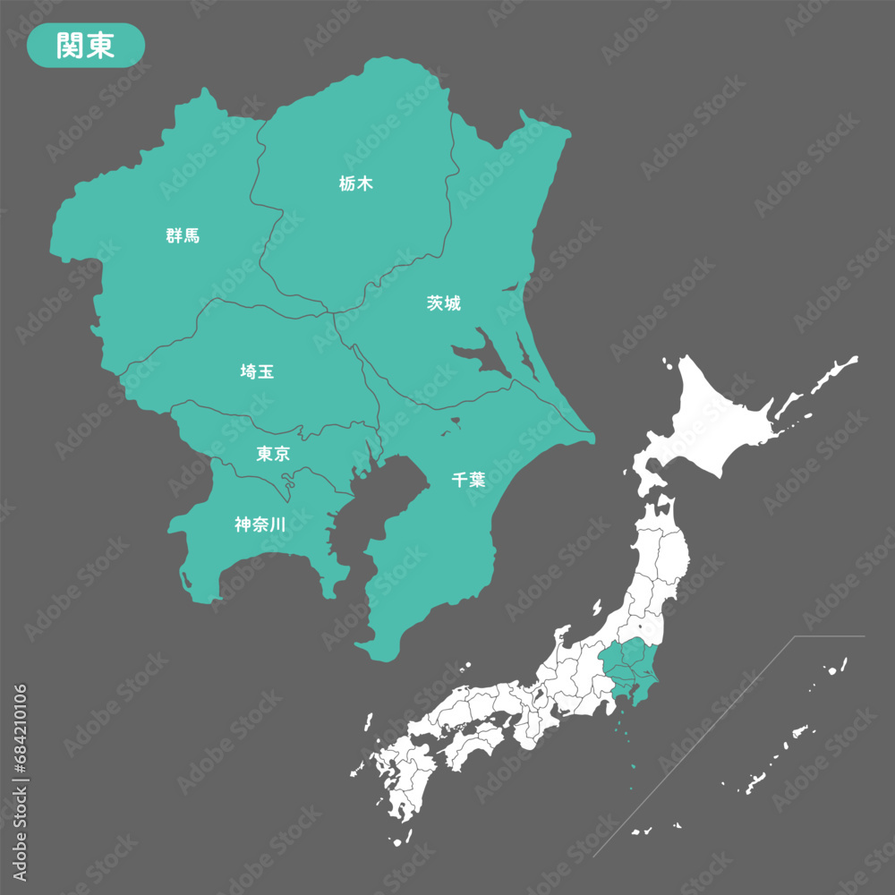 関東の詳細マップと都道府県ごとでバラバラに別れる日本地図 の Stock ベクター | Adobe Stock