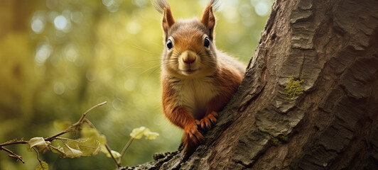 Closeup of a Squirrel in a tree banner