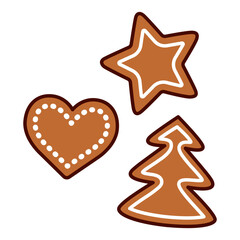 Sticker - Traditional Christmas gingerbread cookies. Kawaii hand drawn doodle icon. Cute cartoon vector illustration.