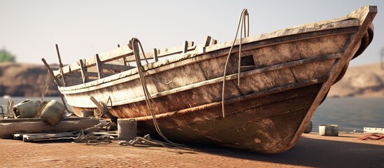 Landscape panoramic view of Commercial phishing boats harbor, repair shop