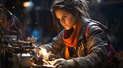 Wall Mural - Worker in welding workshop.