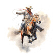 cowboy with his horse in painting style isolated against transparent background