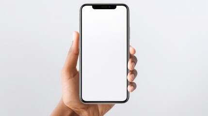 woman hands holding cell phone, mockup white blank display, empty screen, 16:9