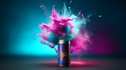 Wall Mural - Bluish smoke cloud of colored powder images, in the style of bright orange, purple and blue colors, video glitches, high quality photography, colorful explosions, striking composition