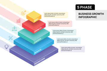 Wall Mural - 5 Step Pyramid Infographic. Business Process Concept. 3D Design Vector illustration.