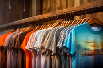 Poster - Men's t-shirts, without , in a bright, wooden backdrop, lighting store.