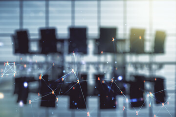 Aufkleber - Double exposure of abstract virtual technology hologram on a modern meeting room background. Research and development software concept