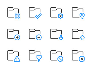 Poster - Folder configurations and Data directory vector line icons. Archive of Files and Documents outline icon set.