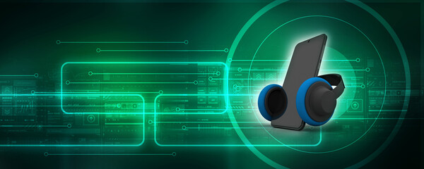 Poster - 3d rendering mobile phone connected head phone
