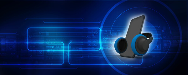 Poster - 3d rendering mobile phone connected head phone
