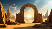 Surreal Desert With Ancient Ruins Landscape