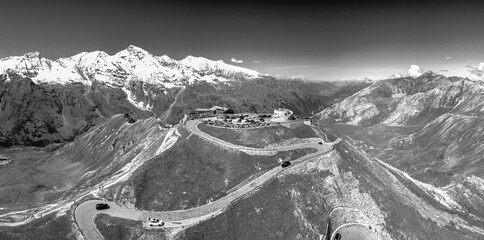 Wall Mural - Panoramic aerial view of Grossglockner alpin peaks in summer sea