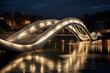 Moderne beleuchtete Stahlbrücke in der Nacht