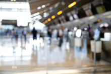 Airport Terminal Departure Check-in Counter.Abstract Blurred Image Background.