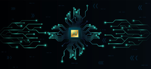 Aufkleber - AI chip digital technology on a Dark green background. AI computer processor. Digital technology artificial intelligence concept design. Modern technology design. CPU and circuit board background.