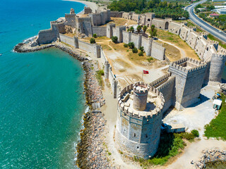 Wall Mural - Aerial view of the Mamure Castle or Anamur Castle in Anamur Town, Turkey