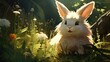 Fluffy Rabbit Resting in Lush Green Meadow