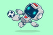 Cute robot playing soccer, vector cartoon illustration