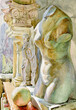 Watercolor Venus statue in the artist's workshop. 