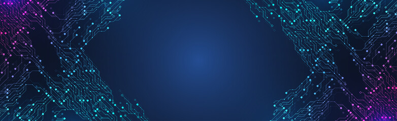 Aufkleber - Quantum technologies concept. Deep learning artificial intelligence. Circuit board texture background design. Big data algorithms visualization. Neural networks illustration.