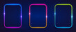 © Lidia - set of vector 3d render squares glowing in the dark, pink blue neon light, illuminate frame design. Abstract cosmic vibrant color backdrop. Glowing neon light. Neon frame with rounded corners.