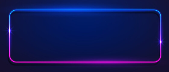 Poster - Vector 3d render, square glowing in the dark, pink blue neon light, illuminate frame design. Abstract cosmic vibrant color backdrop. Glowing neon light. Neon frame with rounded corners.	