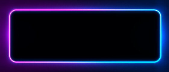 Poster - Vector 3d render, square glowing in the dark, pink blue neon light, illuminate frame design. Abstract cosmic vibrant color backdrop. Glowing neon light. Neon frame with rounded corners.	