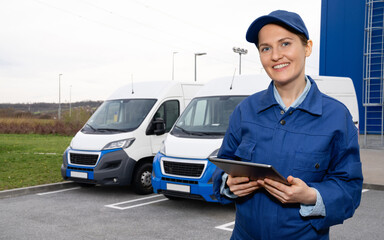 Poster - Vans are parked in row. Commercial fleet