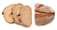 Freshly Baked Bread With Slices Isolated On White Background. Clipping Path