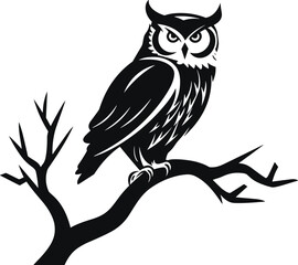 a silhouette owl black and white art clip vector