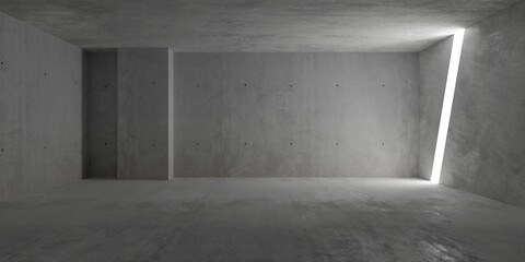 Wall Mural - Abstract empty, modern concrete room with diagonal light stripe in the wall, pillar and rough floor - industrial interior background template