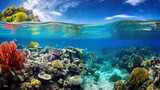 Fototapeta Do akwarium - Underwater coral reef with colorful fish. Generative Ai