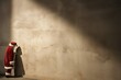 © bramthestocker - Santa Claus standing in front of an empty wall Christmas depression and loneliness