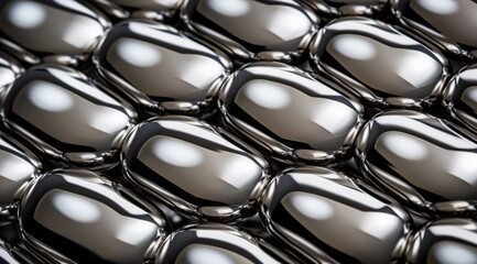 Wall Mural - Shiny metallic spheres clustered together, reflecting light and surroundings. Electropolished metal
