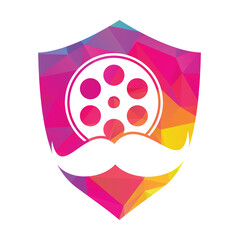 Sticker - Mustache film roll logo design vector.